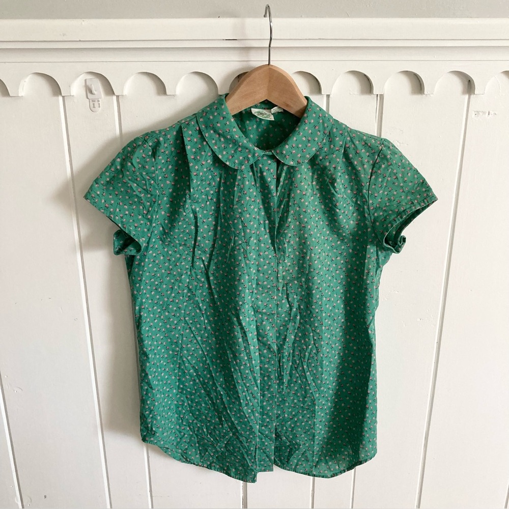 Nell Flowers / vintage feminine green top with tiny rosebuds.